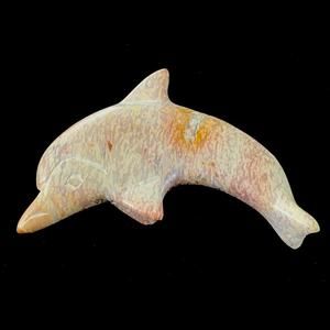 Vintage Hand Carved Multi Colored Natural Soapstone Dolphin. 4”W,3”H